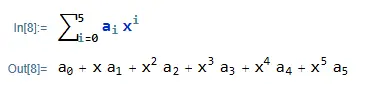A screenshot demonstrating how a sum can be entered in Mathematica